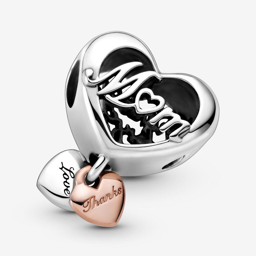 Pandora Thank You Mum Heart Charm – Sterling Silver & 14k Rose Gold Plated – 789372C00