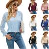 Autumn New Women's Solid Color Hollow Lace Long Sleeve Sexy Knit Lace Top, Amazon Europe America Cross-border Style