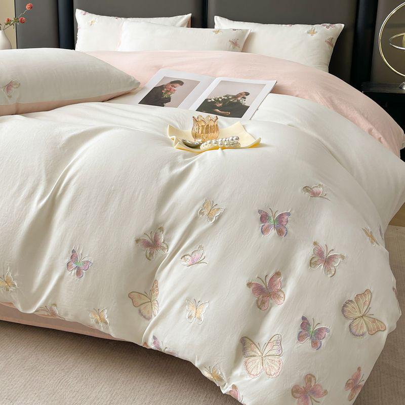 G5Z Light Luxury Embroidery Soft Cotton Bedding Set - Duvet Cover, Fitted Sheet, and Pillowcases.