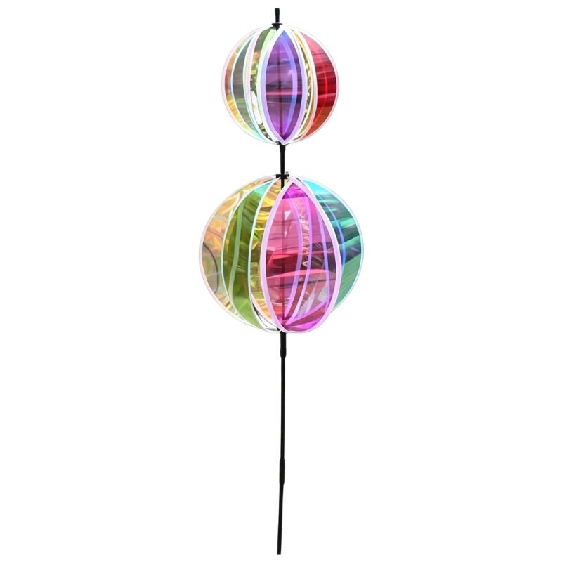 Rainbows Rotating Windmill Decorative Stake Reflective Outdoor Gazing Ball Wind Spinner For Garden Yard Patios Outdoor Use