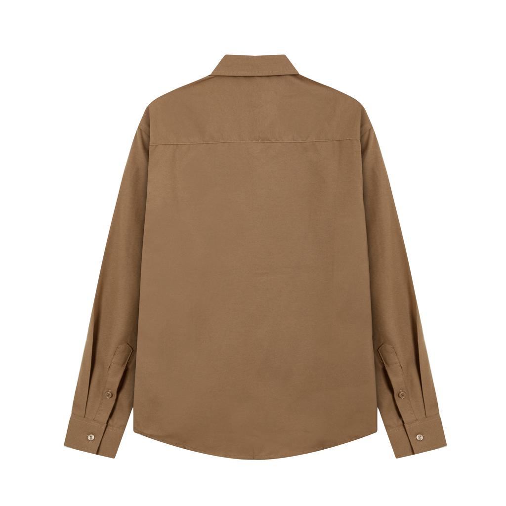 AMI Cămașă casual clasică de primăvară și toamnă, din bumbac, de culoare uni, cu mâneci lungi, cu inimă roșie brodată pe piept