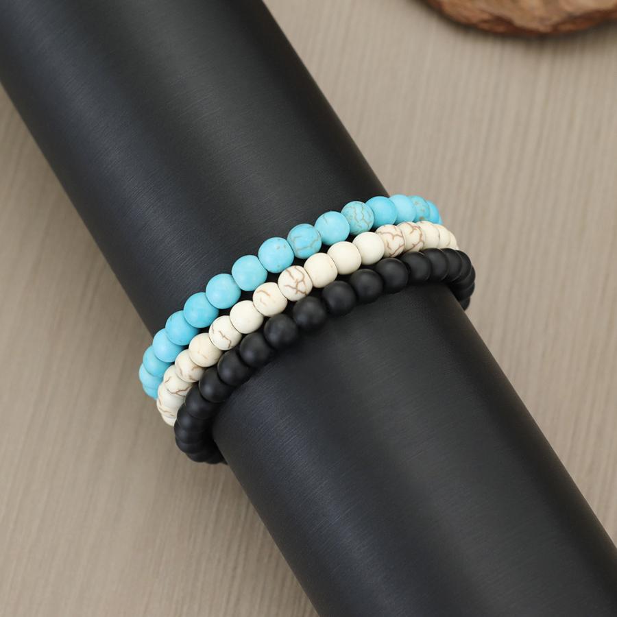 

Fashion Beaded Bracelet Set Men 6mm Lava Tiger Eyes Obsidian Howlite Stone Healing Braclet Pulseras Hombre Cool Riding Jewelry