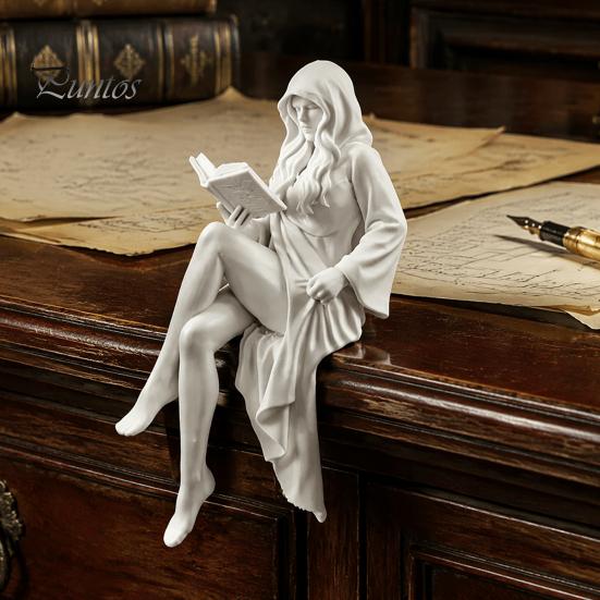 3D Printed Home Accents Ghost Girl Reading Statue, Elegant Faceless Figurine, Minimalist White Desk Cute Figurine Decor for Shelf Edge, Gothic