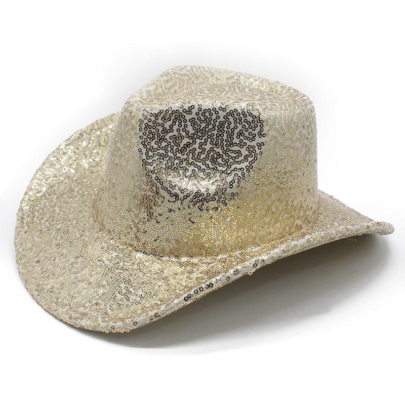 Party Gala Ball Show Cowboy Hat Festival Hat Wool Sequins Cool Jazz Top Hat