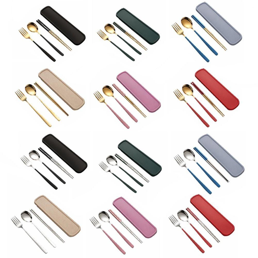 Silver/Gold Color Forks and Spoon Chopsticks Set Stainless Steel Travel Flatware  Picnic