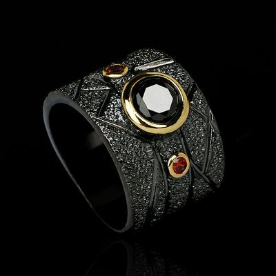 New Geometric Black Retro Party Ring Encrusted with Ladys Jewelry