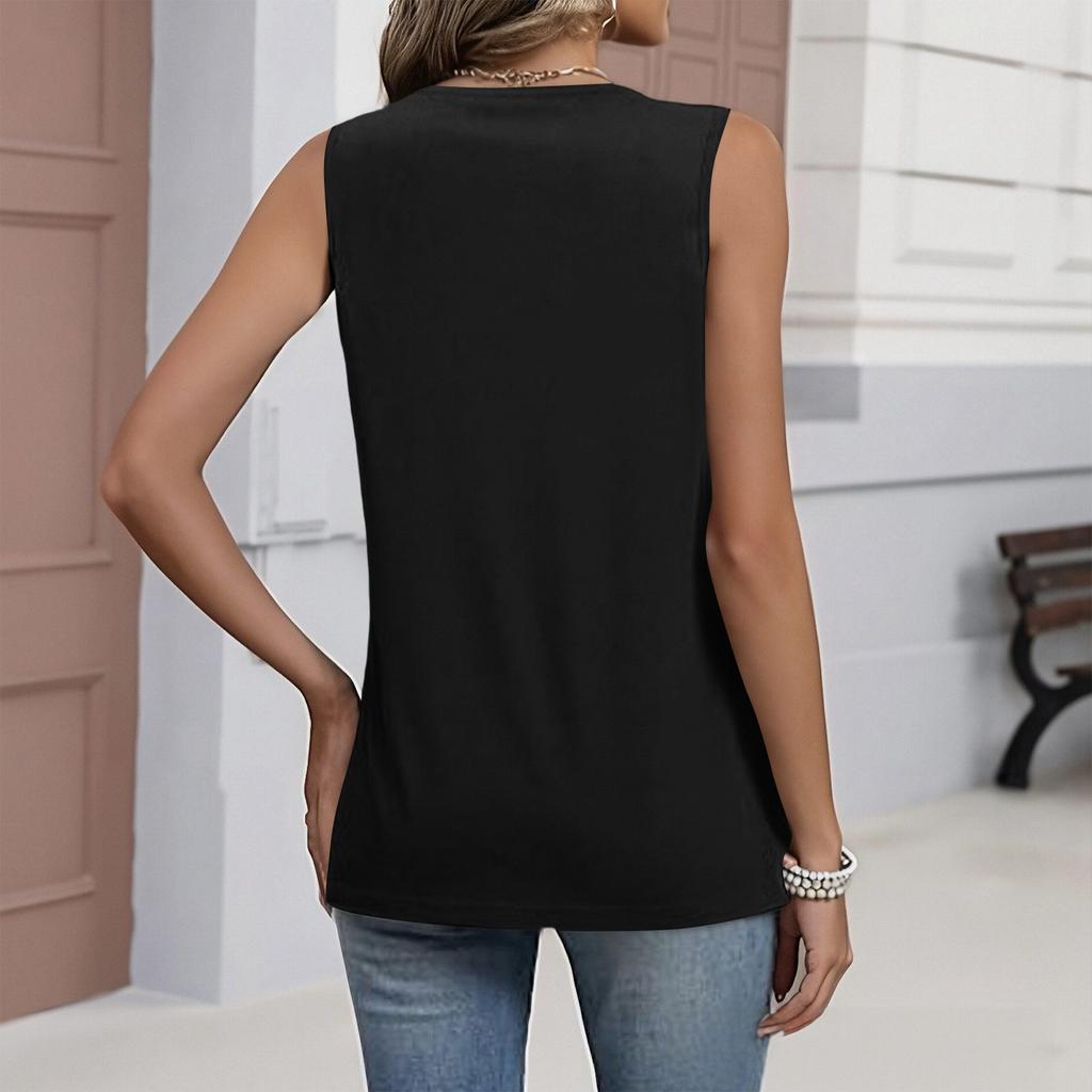 Women’s Sleeveless Pleated V Neck Tank Top Casual Loose Fit Blouse Lightweight Soft Fabric Summer Shirt Pullover Design for Daily Wear