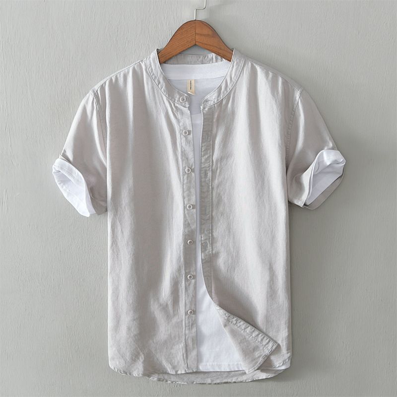 Japanese Style Casual Shirt Young Thin Breathable Loose Short Sleeve Linen Cotton Linen Shirt Summer Men's Standard Fit Short