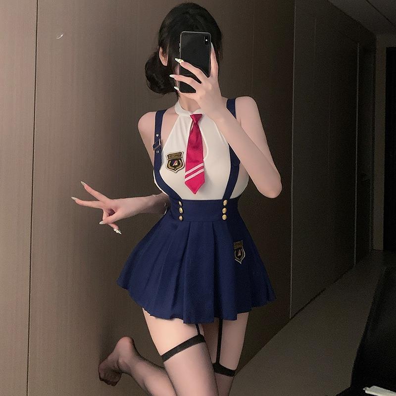 M-3XL Large Size SchoolGirl Lingerie Set Women Roleplay Sexy Student Uniform Tie Top and Mini Skirt College JK Campus Cosplay