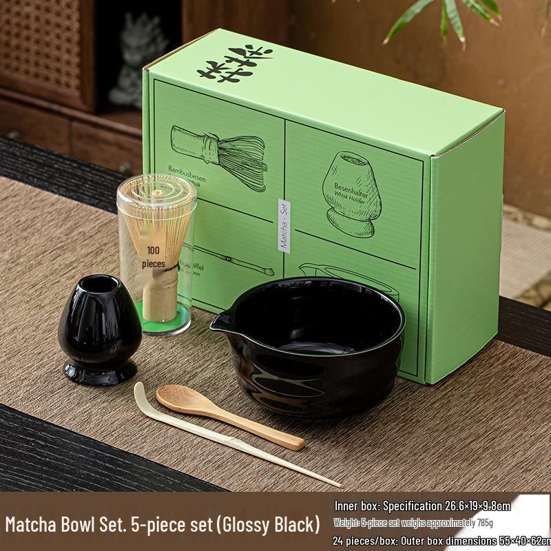 Japanese Ceramic Matcha Bowl & Bamboo Whisk Tea Set - Song Dynasty Tea Ceremony Gift Box