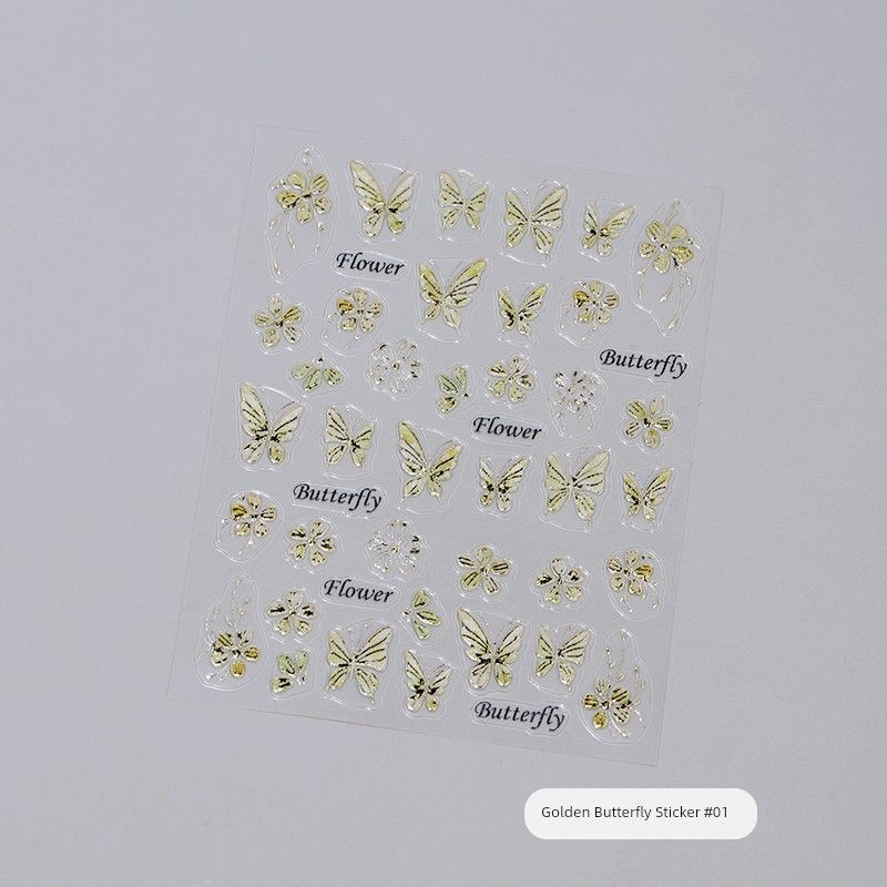 

Onlyting Manicure No. 2 Pure Rose Butterfly Stickers Embossed Colorful Laser Nail Beauty Applique Dedicated for Decoration Golden Butterfly Sticker #01