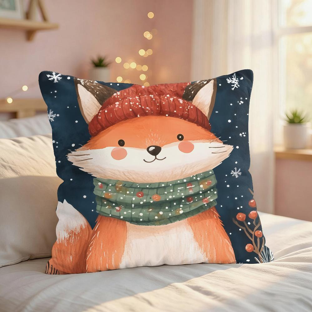 Winter Cartoon Animals Cute Cushion Cover Silky Short Plush Invisible Zipper Dustproof Sofa Pillow Case For Home Decor