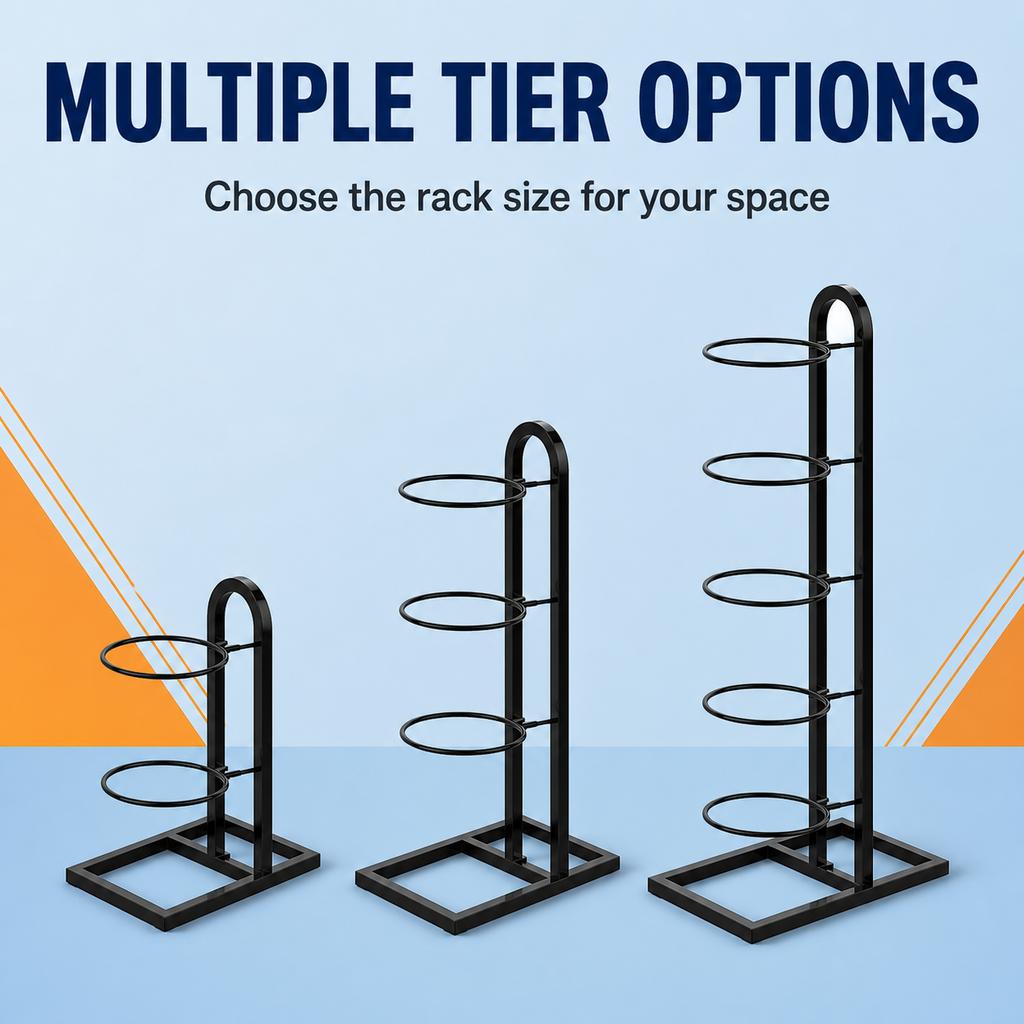 Foldable Metal Ball Storage Rack with Hooks for Basketball, Football and Sports Equipment