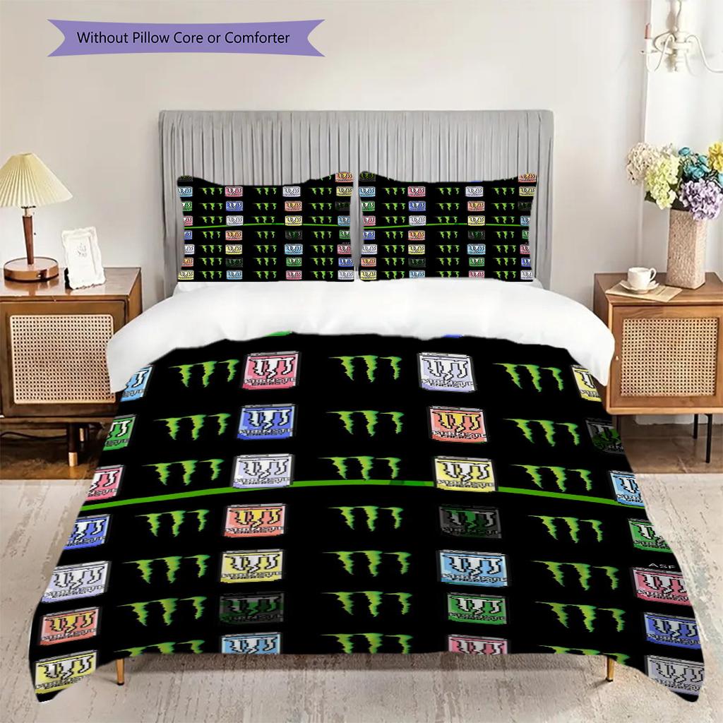 Set di tre pezzi Monster Energy Glow Vibrante(1 * copripiumino + 2 * federa, senza nucleo) Copripiumino e federa regalo di Natale compleanno