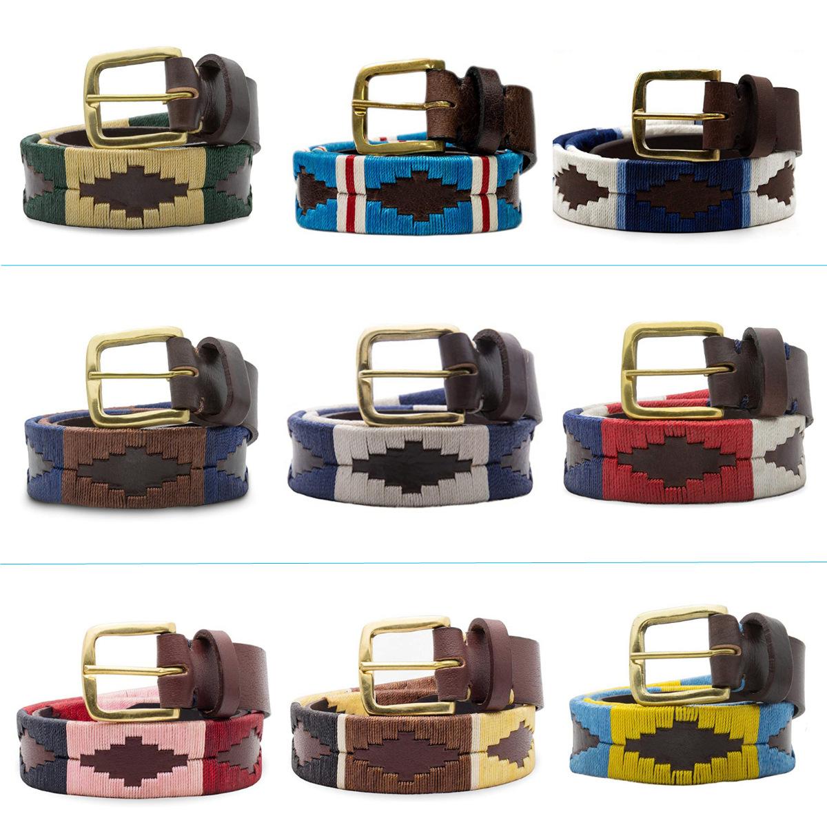 

Повседневный пояс для конного спорта из чистой коровьей кожи, многоцветный дополнительный вышитый тканый пояс 105-125cm