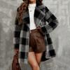 European and American cross-border autumn/winter new double-sided plush casual plaid long lapel button cardigan, women's jacket