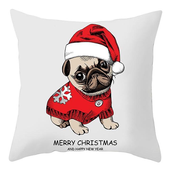Cartoon Christmas Dog Car Pattern Pillow Case Festive Home Decoration Office Car Cushion Pillow Case