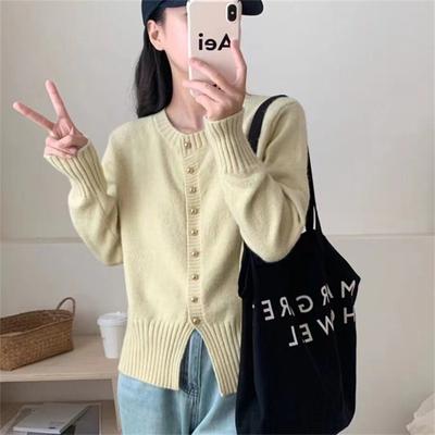 Solid Color Soft Waxy Knitted Cardigan Women's Autumn and Winter New Simple Gentle Wind Loose and Thin Sweater Jacket