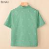 ZANZEA Women Casual Turn Down Collar Short Sleeve Print Blouse