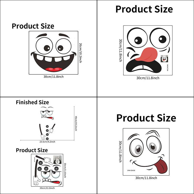 4/6 Sheets/Set Cartoon Face Stickers Self-Adhesive Removable Waterproof for Trash Can Toilet Refrigerator Home Art Decor