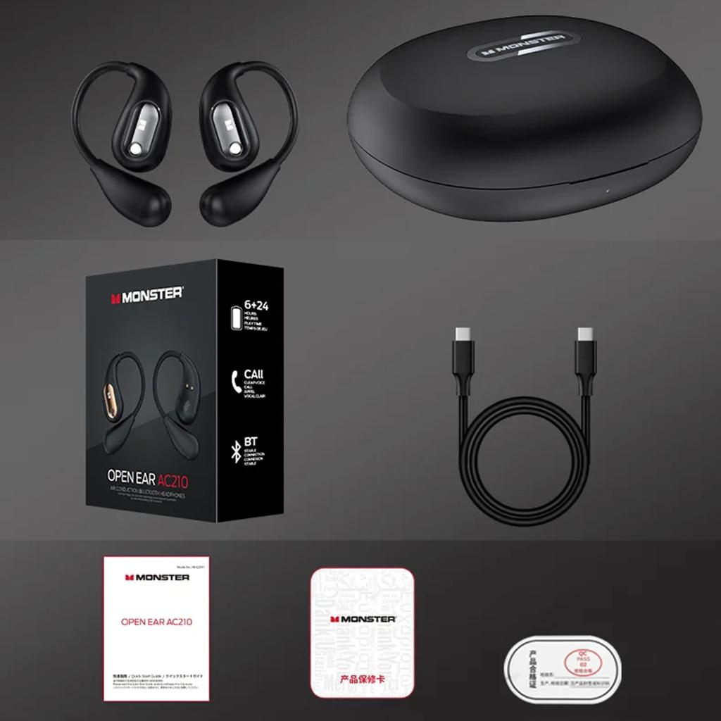 Monster AC210 Åbne Høretelefoner Stereo Lyd BT 5.4 Øretelefoner Vandtætte Langtidsholdbare Trådløse Earbuds Støj