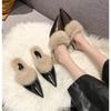 New Warm Winter Real Rabbit Fur Plush Women Slippers Fashion Pointed Flat Mules Shoes Lady Luxury Mujer Indoor Slides
