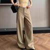Women's Gray Wide-Leg High-Waisted Trousers - Korean Western Style, Loose Drape, Floor-Length for Spring & Autumn