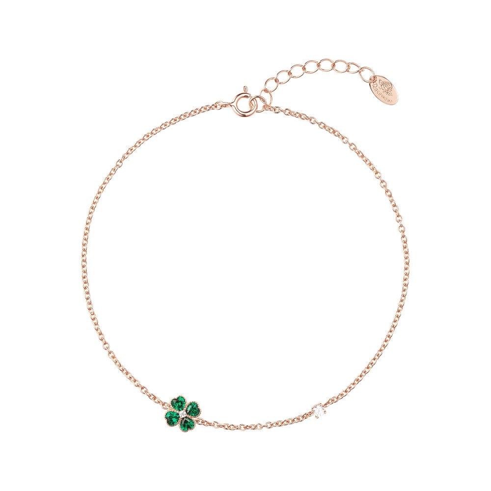 [Rosemont] Silver Green Clover Anklet Ra25B49A