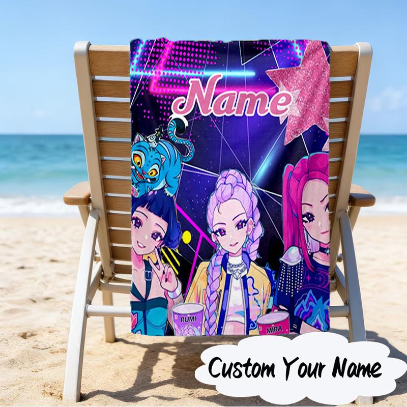 Custom Name KPop Cartoon Microfiber Beach Towel Super Soft & Absorbent for Bath, Beach, Travel Bath Time Accessory, Fan gifts