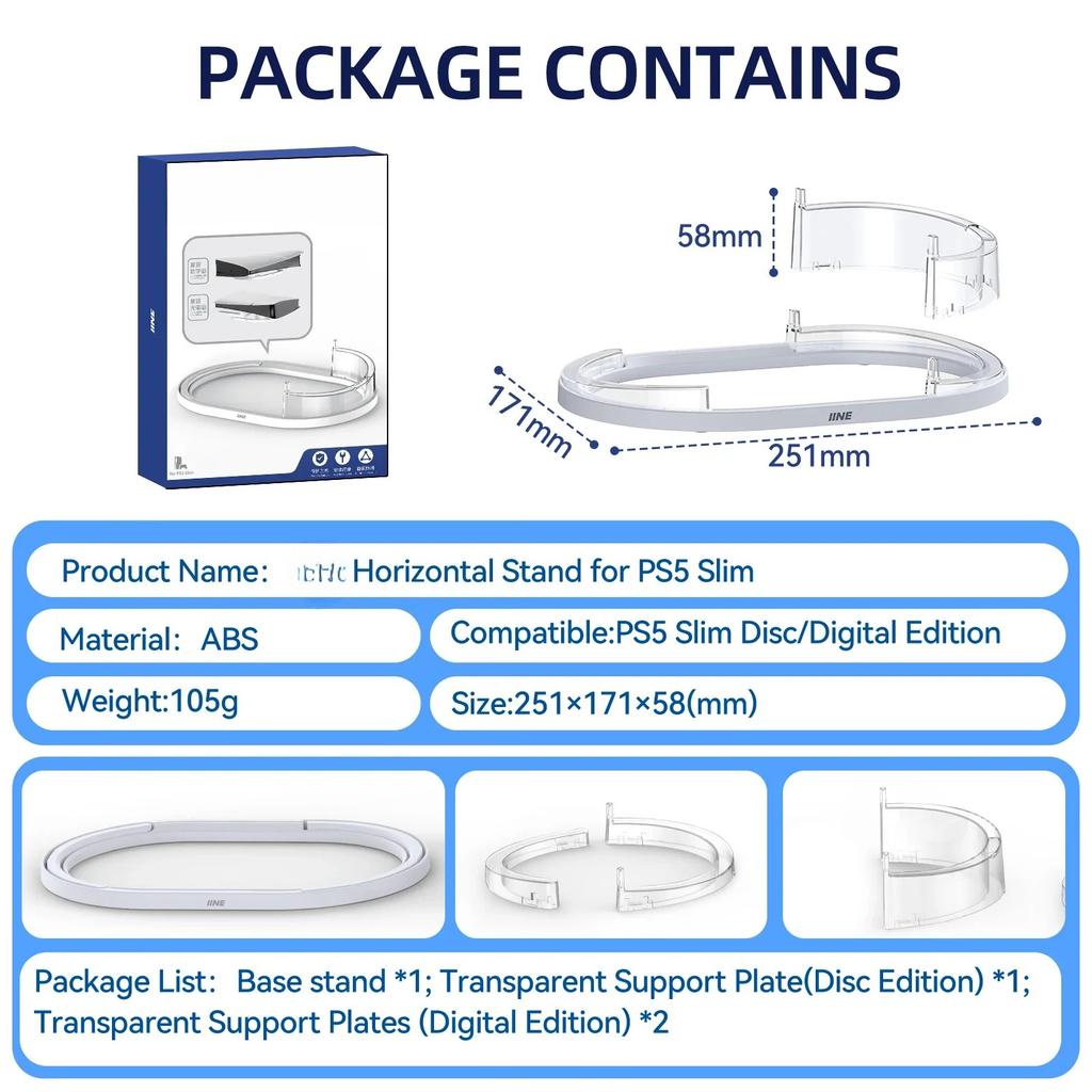 Horizontal Stand Compatible for Sony PS5 Slim Console for Disc&Digital Edition Easy Installation Anti-Slip Anti-Drop Dock