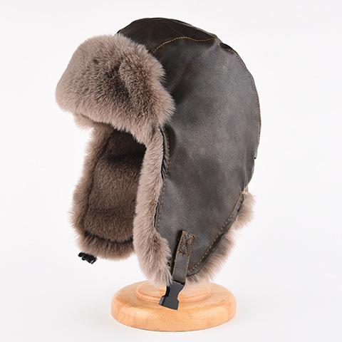

Faux Leather Winter Hats for Men Thickened Plush Fur-lined Bomber Trapper Hats with Ear Flaps Ushanka Russian Hats