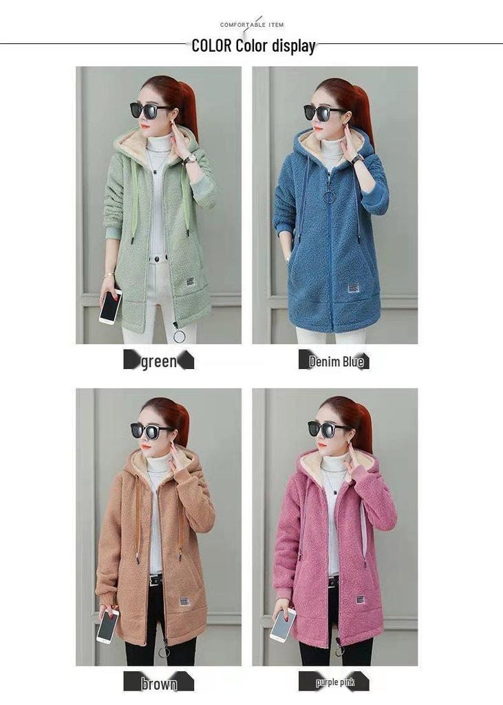 Women's Faux Lamb Wool Hooded Cardigan – New Style, Warm, Loose Fit, Mid-Length Winter Outerwear