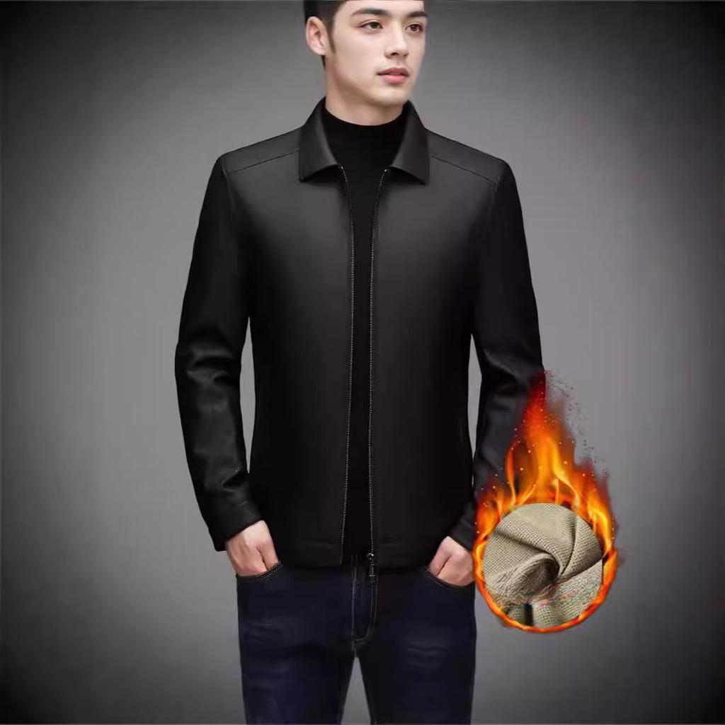 New men's leather jacket autumn and winter lapel executive business casual plush leather jacket genuine leather jacket