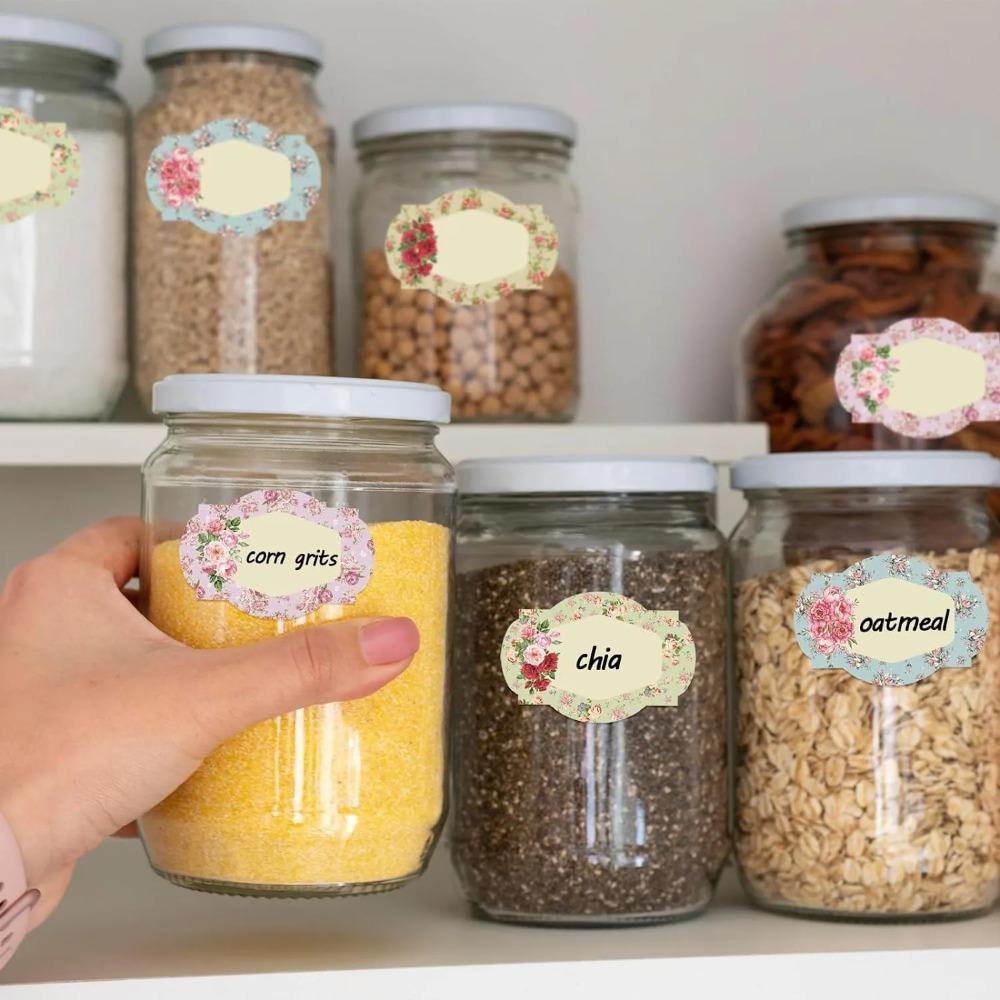 250pcs Flowers Name Labels Kitchen Blank Handwritten Date Stickers Refrigerator Freezer Food Storage Small Business 3*5cm