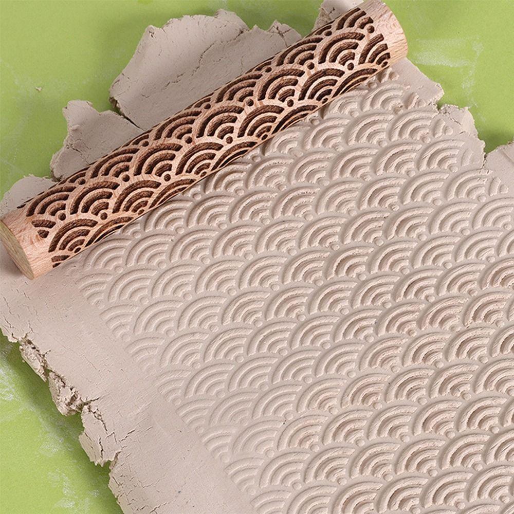 Creative Wooden Pressure Roller 3D Embossed Rolling Pin Texture Roller for Clay  Art Supplies