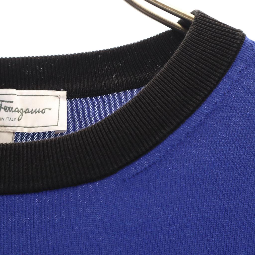 Salvatore Ferragamo made in Italy Border Pattern Long sleeve knit L blue Men's Used