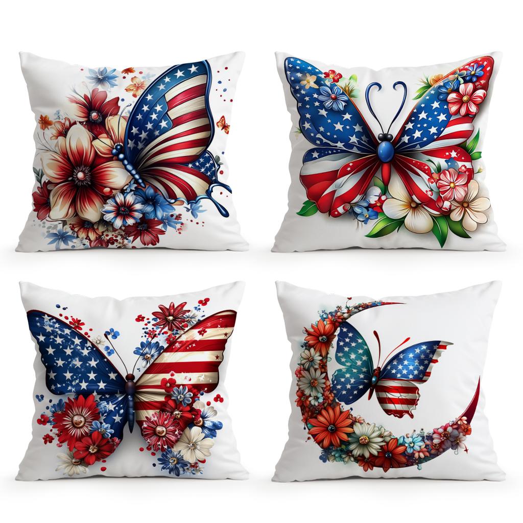 Independence Day Flowers Pillowcase Printed Polyester 45X45Cm Throw Pillowcover Decorative Sofa Cushion Pillowslip Home Decor