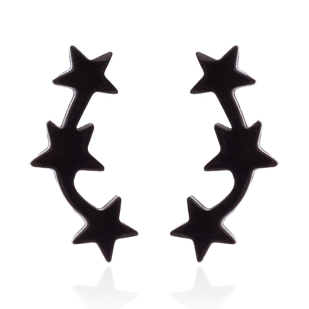 Stainless Steel Five-Pointed Star Moon Stud Earrings - Versatile Fashion Cartilage Jewelry