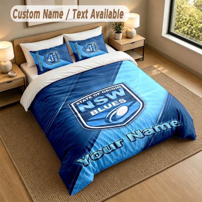 Bedding Set 1 Duvet Cover 2 Pillowcases NSW Blues logo Print Soft Bed Linen Bedroom Decor