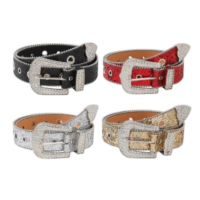 Strassbesetzter Gürtel mit Schnalle für Damen Eleganter Paillettengürtel All Matching Western-Gürtel Schimmernder Gürtel für Jeanshosen