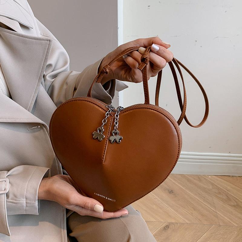 2025  Genuine Leather Peach Heart Bag Simple Versatile Crossbody Bag High Quality 3D Love Heart