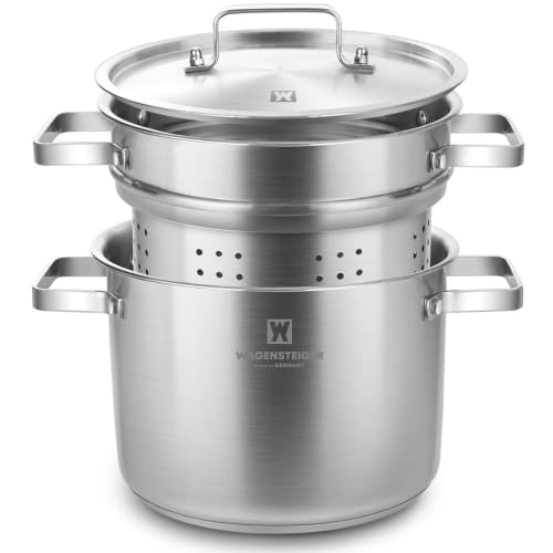Premium Stainless Steel Tall Steamer Pot for Asparagus, Vegetables, Spaghetti, and Pasta, Stovetop Cookware with Removable Perforated Basket and Lid,