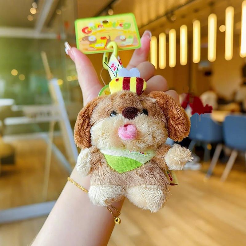 Dachshund Dog Rolled Tongue Bee Design Cute Plush Pendant Keyring Decoration