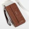 Classic Men's Faux Leather Coin Wallet Double Layer with Snap Closure Zippered Card Holder Large Capacity Long Wallet Clutch Bag