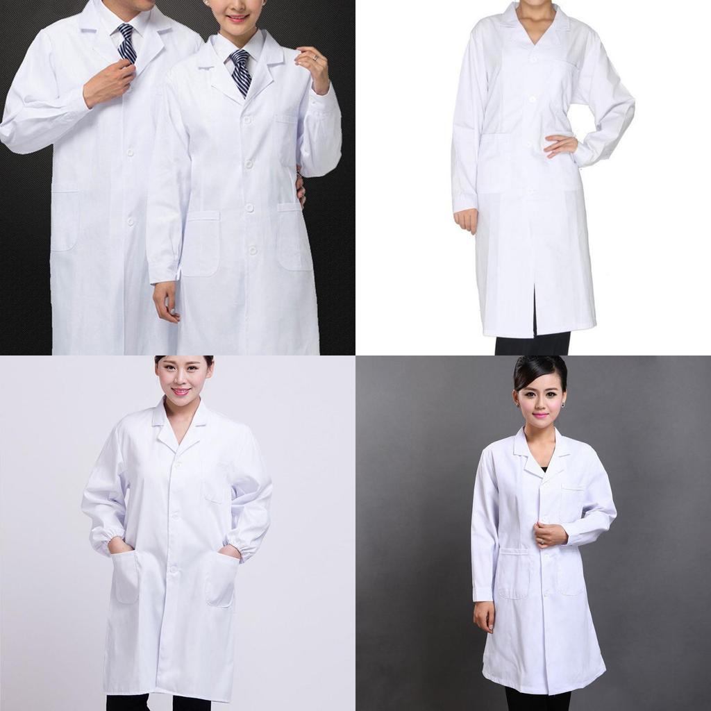 Unisex Doctor Nurse Workwear Long Sleeve Short Sleeve Lab Coat White Winter Summer