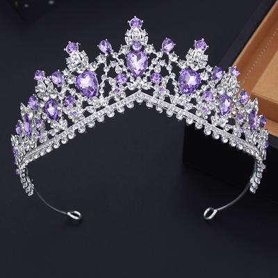 Royal Queen Wassertropfen Kristall Tiaras und Kronen Lila Brautdiadem Hochzeitskrone Mädchen Haarschmuck Accessoires