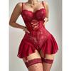 Sexy Lace Lingerie Set Sheer Mesh Cami Nightdress Garter Belt Bodysuit Women