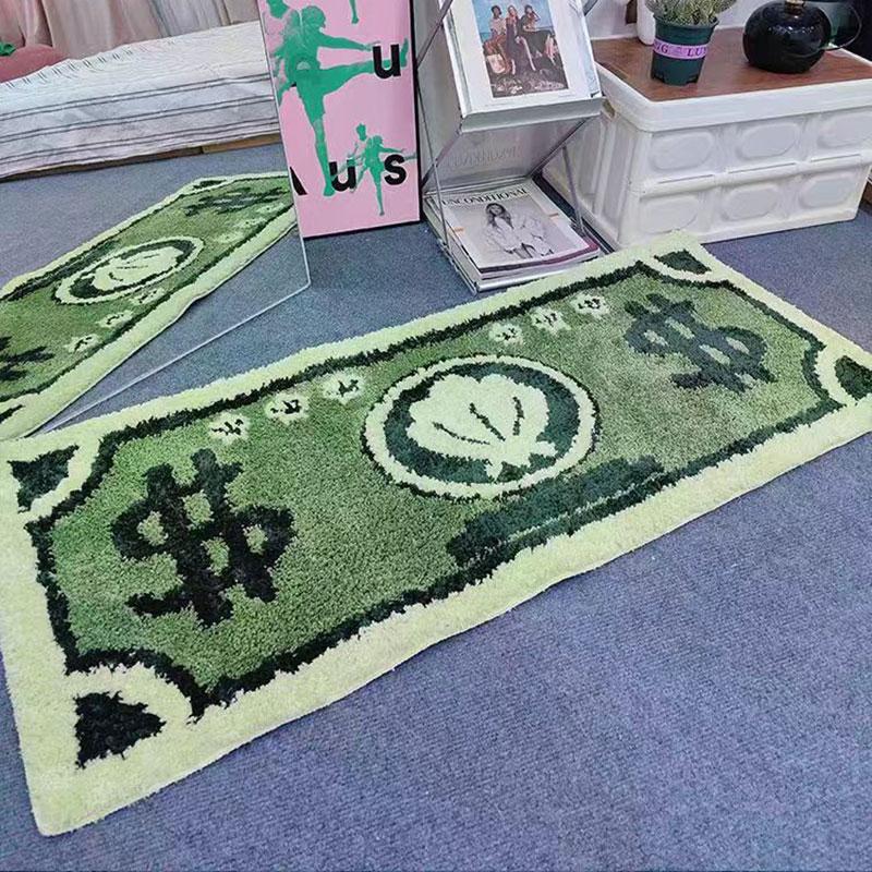 

50x120cm Dollar Bill Area Rug Green Bedroom Bedside Carpet Living Room Soft Sofa Area Foot Mat Rugs 50X120CM
