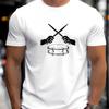 Men Drumming Graphic Casual T-Shirt Green with White Drumsticks Cymbals Print Summer Short Sleeve Round Neck