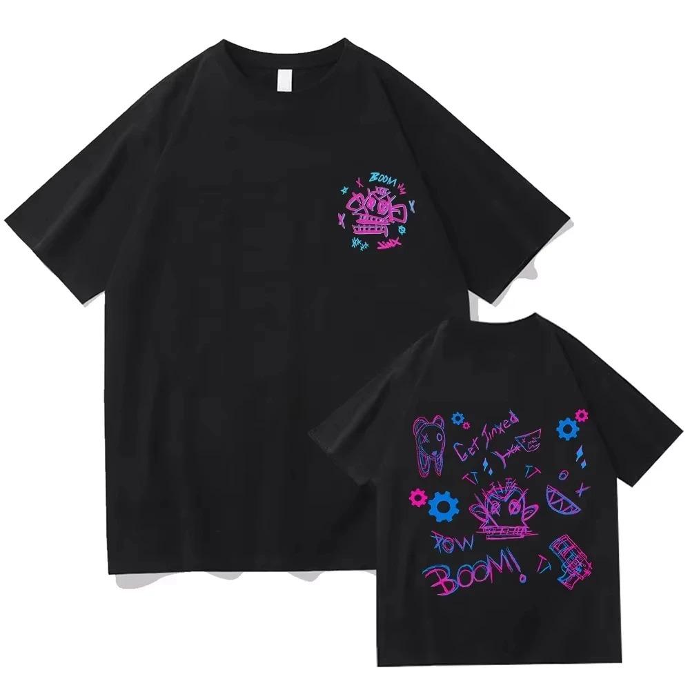 League of Legends Jinx Y2K Graffiti Monster Double Sided BOOM POW Graphic Print Oversized Streetwear Harajuku T-Shirt Top for Anime Game Fans